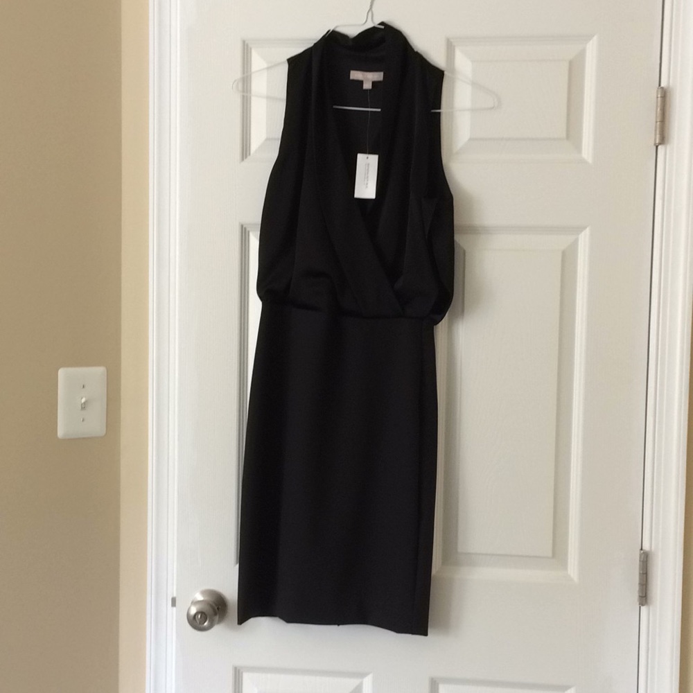 NWT Banana Republic silk drape front black dress.